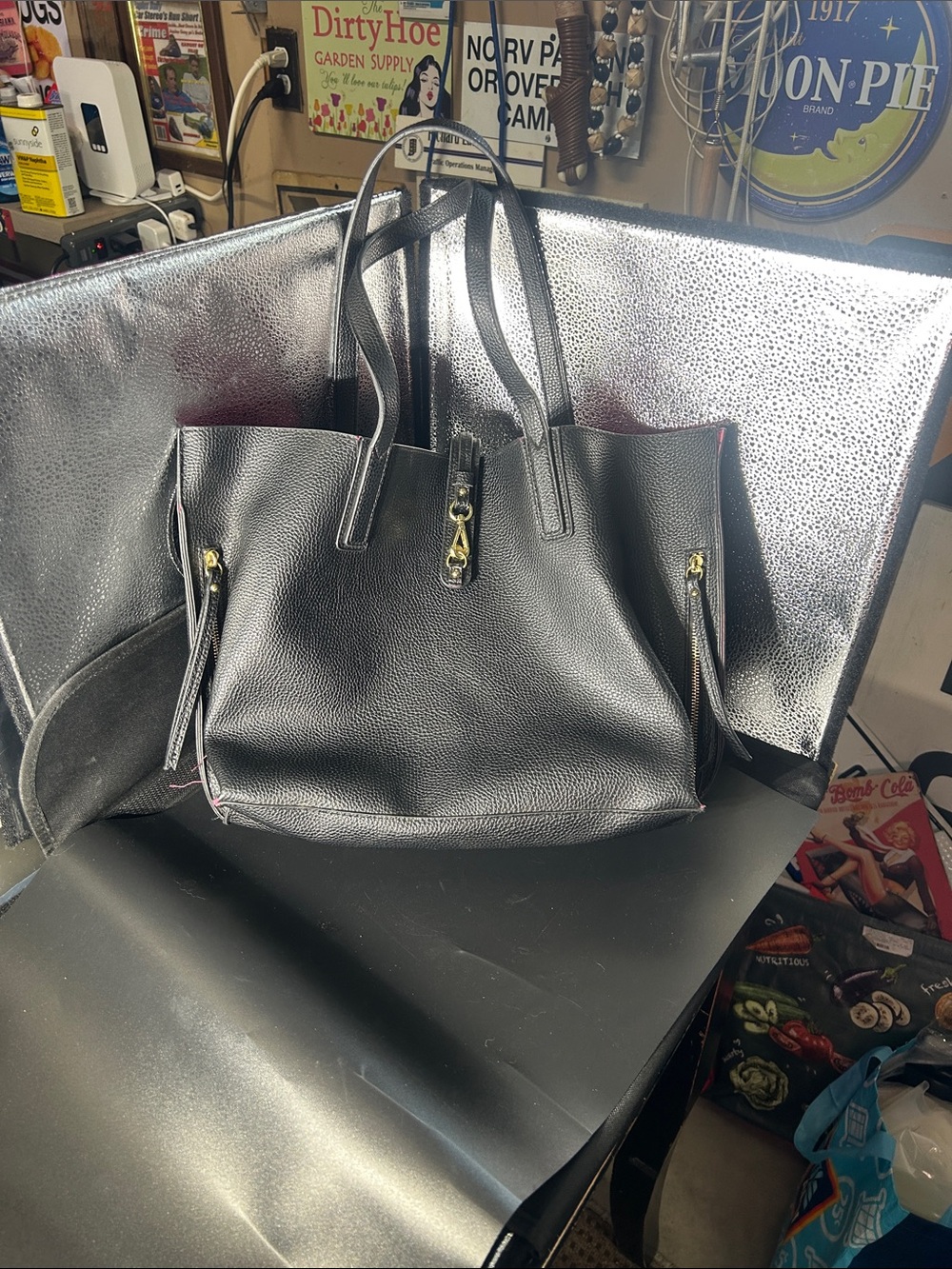 Structured Black Tote with Gold Accents